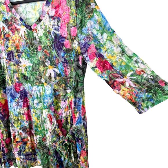 Shana Medium Wearable Art Vibrant Floral Spring Summer Crinkle Blouse Shirt Top - Picture 7 of 10
